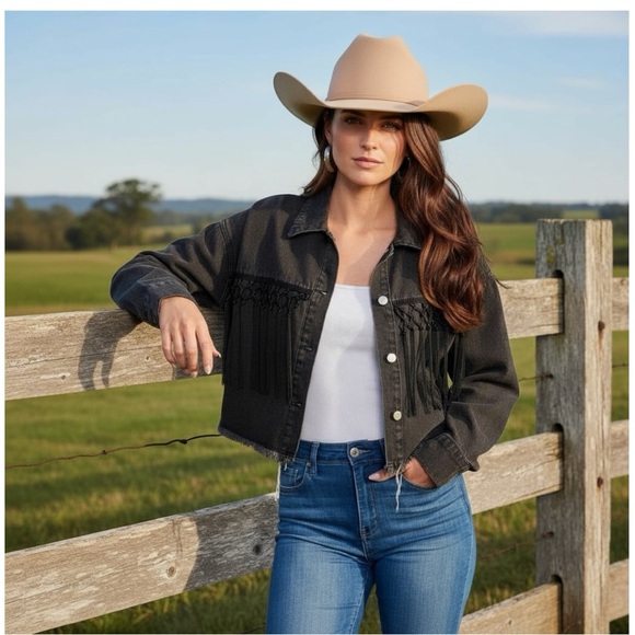 BLUE VELVET Washed out black HOWDY jean jacket S M L - Picture 1 of 8